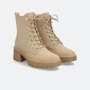 MIA Beige Lace-Up Ankle Booties